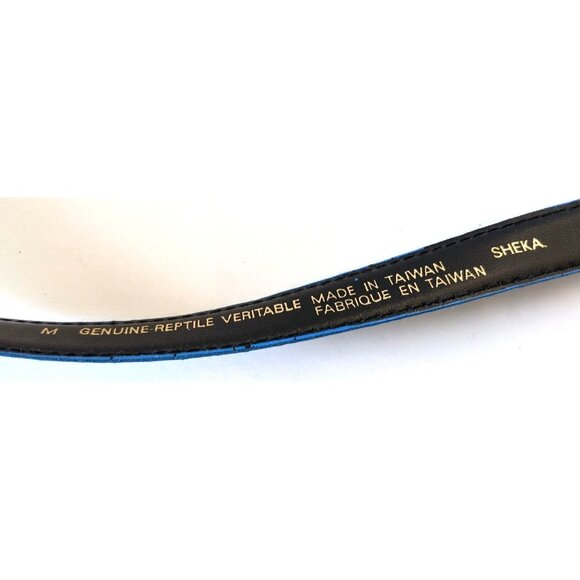 Lot Of Two Women's Skinny Belts Genuine Reptile Leather Blue Gold 5 Holes Size M - Picture 9 of 12